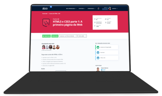 Notebook aberto no site da Alura